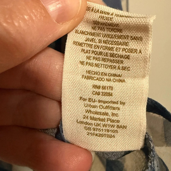 Free People Blue Gingham Plaid Sheer Button-Up Shirt Size Medium Cottage Preppy - Picture 10 of 10